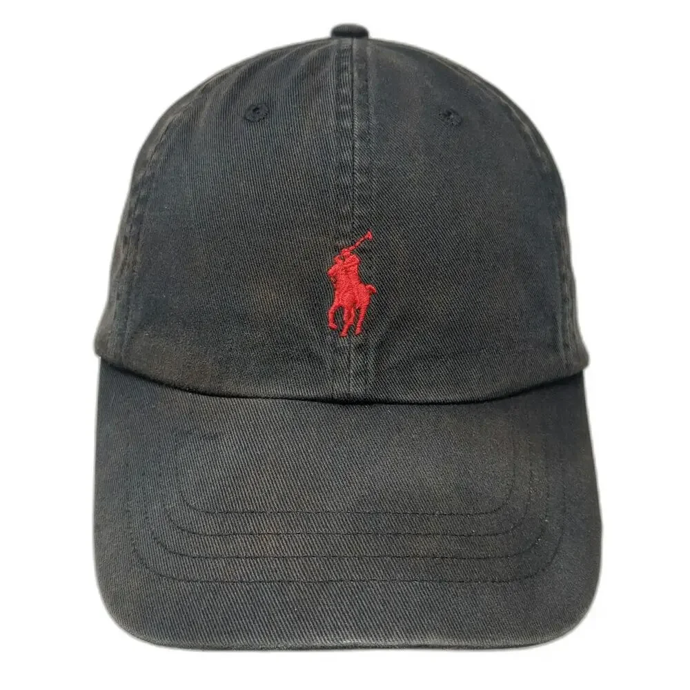 Polo Ralph Lauren Baseball Cap Black One Size Red Pony Logo Adjustable Strap Hat